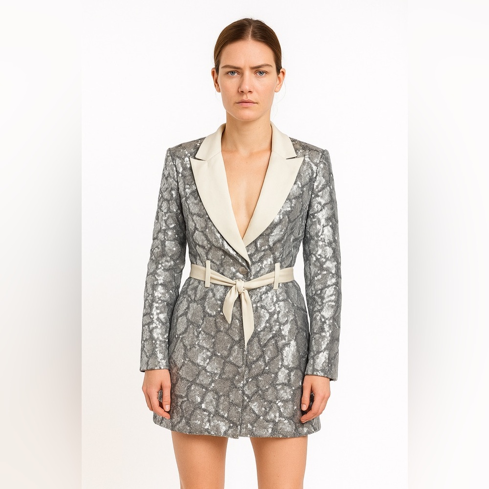 NWOT REVOLVE NBD Sequin Blazer Dress Silver S